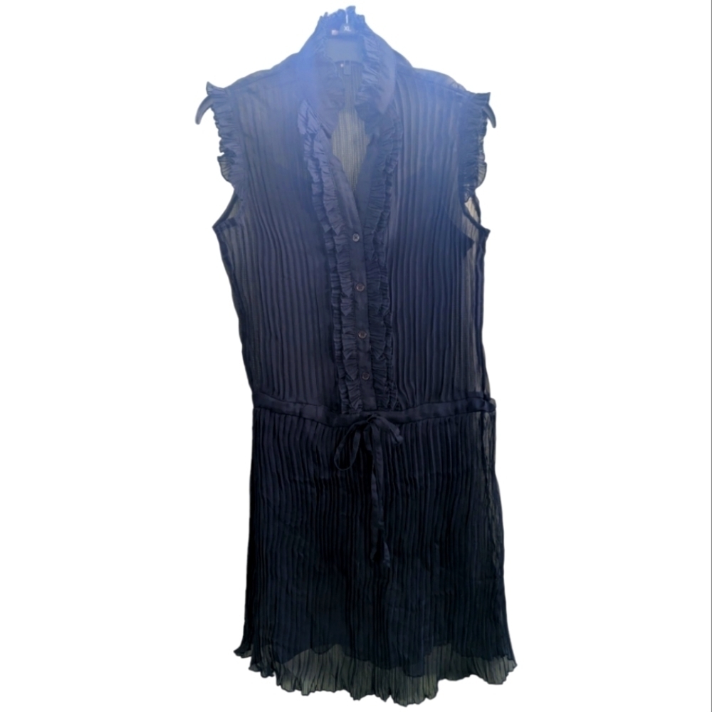 S Line Black Pleated Ruffle Drawstring Waist dress Size Small Whimsigoth - Picture 2 of 4